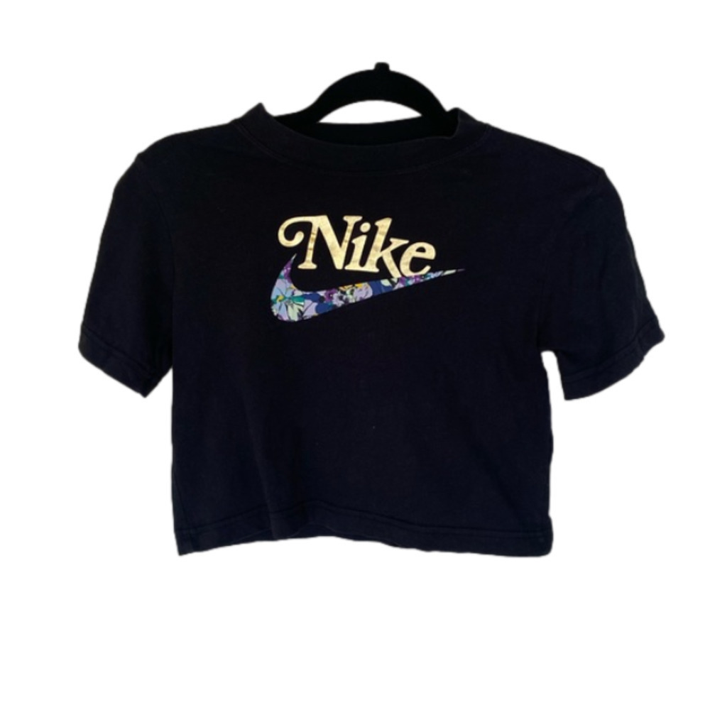NIKE Black Floral Crop Top Tee